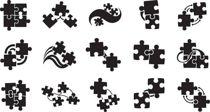 Jigsaw puzzle pieces with swirling abstract designs combined