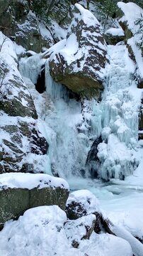 Frozen Bash Bish Falls Ice Cascade in Winter (Mount Washington, Massachusetts, USA)