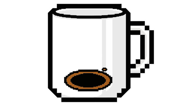 Pixel Art Coffee Mug with Dark Coffee Inside.