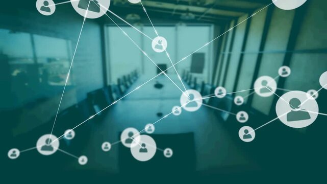 Single user icon appearing near right table edge, spawning linked nodes and visualizing teamwork