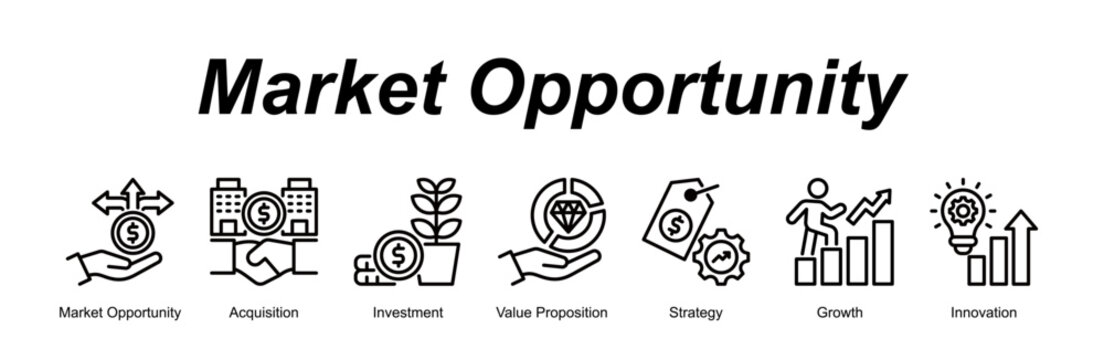 Market Opportunity banner web icon vector illustration concept with an icon of Market Opportunity, Acquisition, Investment, Value Proposition, Strategy, Growth, Innovation 