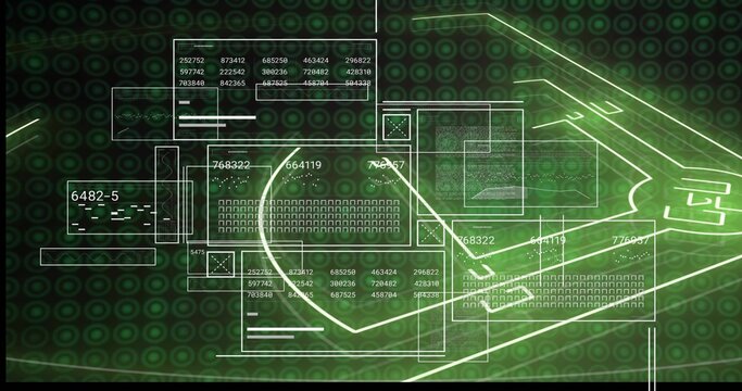 Displaying HUD schematic showing wire boxes, numeric codes and matrix on monitor, with drone