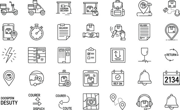 Last mile delivery and courier service logistics icon set featuring tracking shipment dispatch package transport warehouse vector symbols