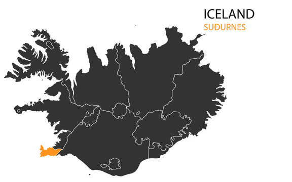Iceland png map with regions, Iceland region map, Iceland Southern Peninsula, Su&eth;urnes