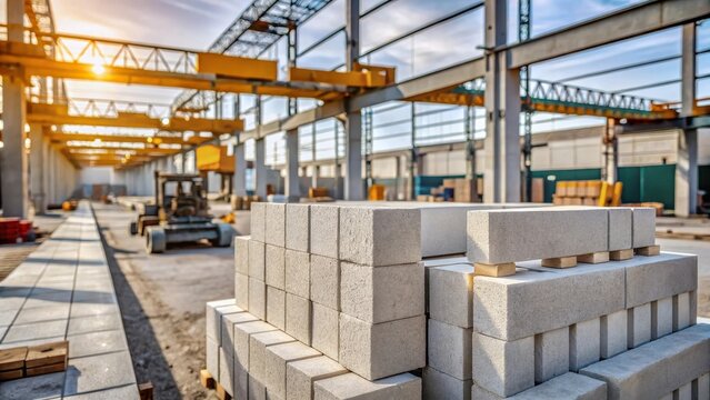 A photo of construction site walls made from aerated concrete blocks, with the structure under development and no people present aerated concrete blo