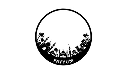 Fayyum Egypt skyline silhouette badge vector with mosque and desert city landmarks © HoriProshad