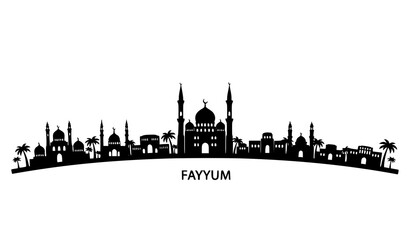 Fayyum Egypt skyline silhouette vector with mosque domes and city landmarks minimal black illustration © HoriProshad