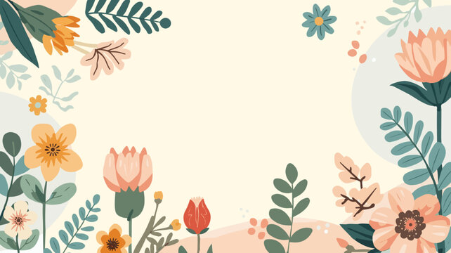vector template spring wallpaper with a style of flat design, featuring pastel colors and minimalistic elements, such as simple flowers, leaves, or birds