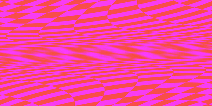 pink Groovy checker seamless pattern, wavy abstract retro checkerboard background. Trippy wave board geometric. eps 10