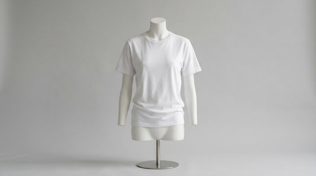 Blank white cotton t-shirt mockup on headless mannequin torso isolated