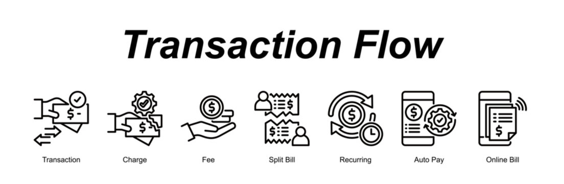 Transaction Flow banner web icon vector illustration concept with an icon of Transaction, Charge, Fee, Split Bill, Recurring, Auto Pay, Online Bill 