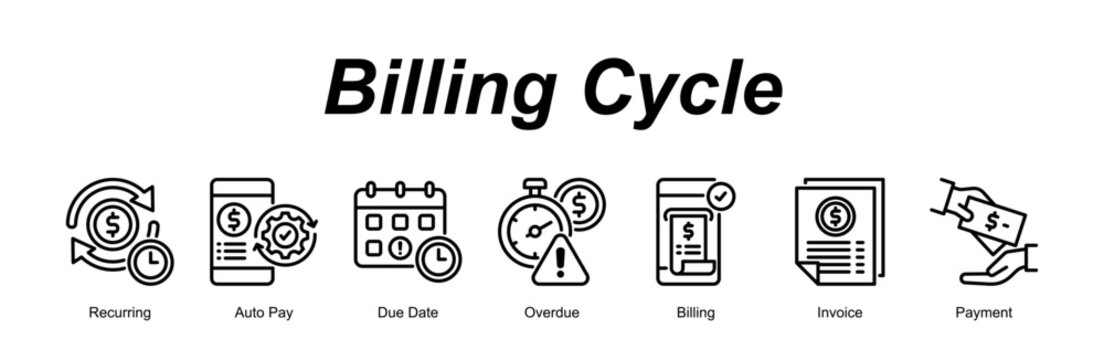 Billing Cycle banner web icon vector illustration concept with an icon of Recurring, Auto Pay, Due Date, Overdue, Billing, Invoice, Payment 