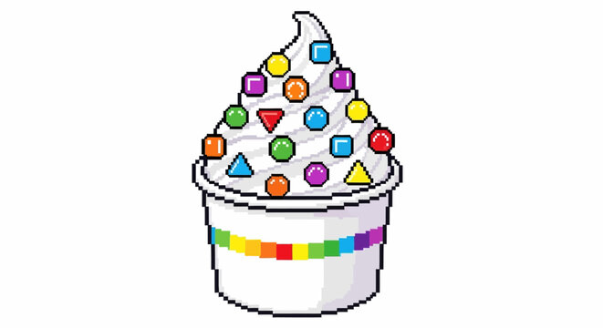 Pixel Art Frozen Yogurt Dessert with Colorful Sprinkles.