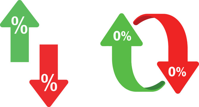 Arrows indicating percentage change, with green arrows pointing up and red