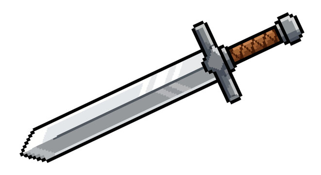 Pixel Art Medieval Sword Weapon Illustration.