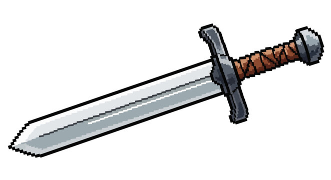 Pixel Art Medieval Sword Weapon Illustration.