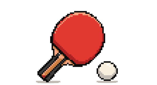 Pixel Art Ping Pong Paddle and Ball Icon.
