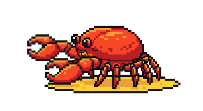 Pixel Art Red Crab Character Illustration.