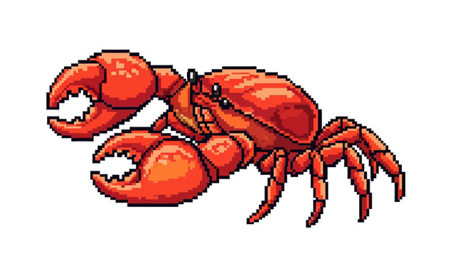 Pixel Art Red Crab Illustration.