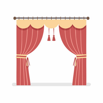 Red Stage Curtains with Tassels and Pelmet