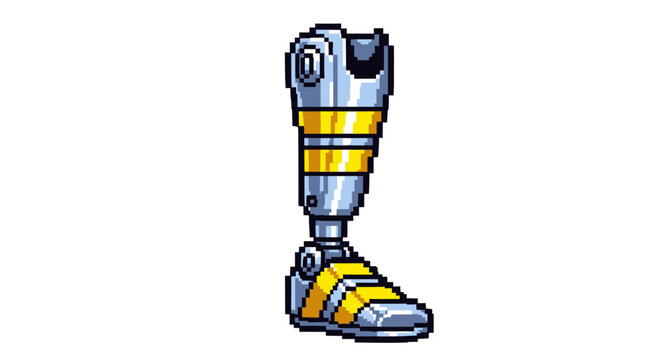 Pixel Art Robotic Prosthetic Leg with Yellow Accents.
