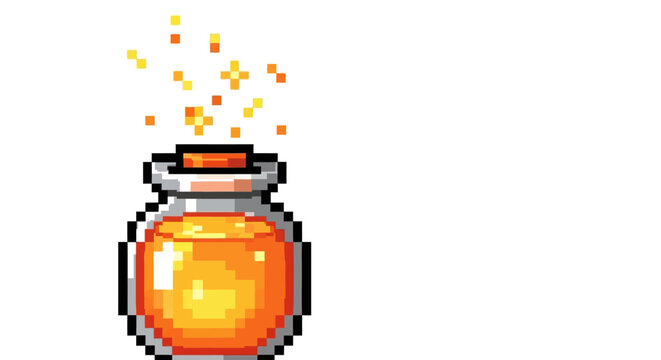 Pixel Art Potion Bottle with Bubbling Elixir.