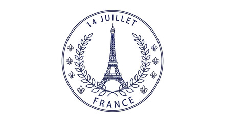 Eiffel Tower Stamp Icon: Bastille Day Celebration, France Travel Stamp © sari