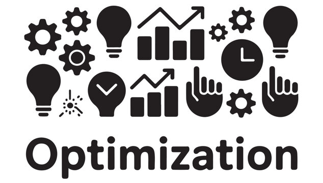 Business optimization concept with lightbulbs gears and growth charts for strategic success.