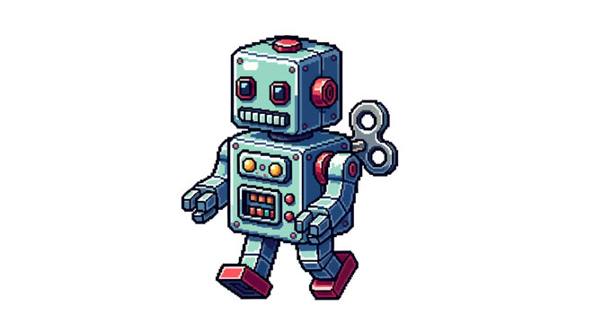 Retro Wind-Up Tin Robot Toy Walking.