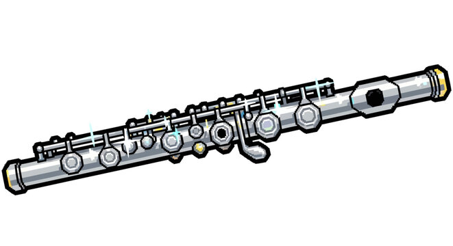 Silver Metal Flute Musical Instrument Illustration.