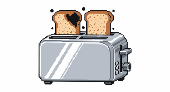 Toaster with burnt toast slices popping up.
