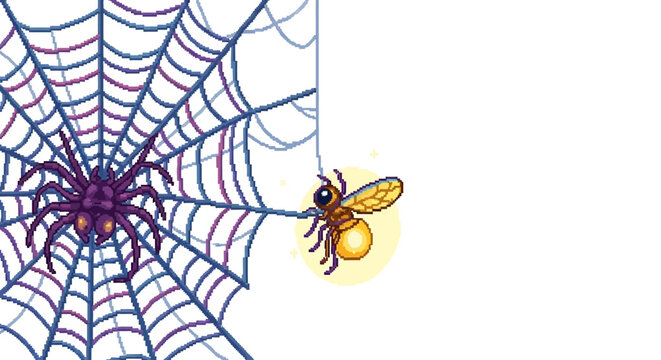 Spider and trapped bee on web illustration.