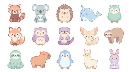 Obraz premium Cute cartoon animals collection with various creatures