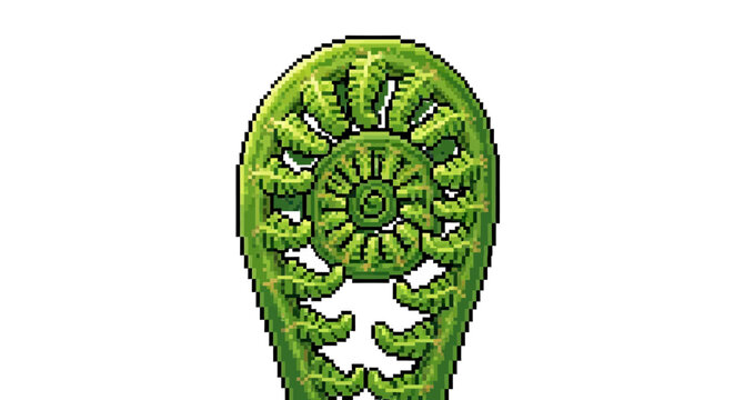 Close-up of a vibrant green fern frond unfurling.
