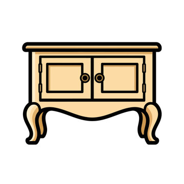 Antique Wooden Cabinet With Double Doors And Curved Legs