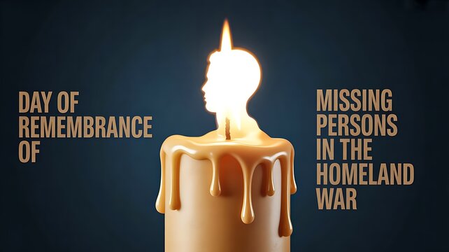 Day of remembrance of missing in the homeland war with candle flame memorial illustration