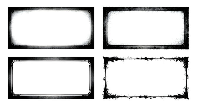 grunge frame set, black rectangle frames, distressed borders, rough edge frames, vintage grunge texture, dirty border design, worn frame elements, abstract grunge shapes, rectangular border set, desig
