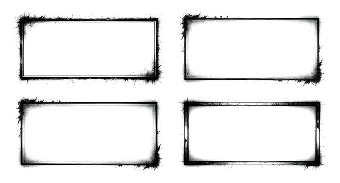 grunge frame set, black rectangle frames, distressed borders, rough edge frames, vintage grunge texture, dirty border design, worn frame elements, abstract grunge shapes, rectangular border set, desig