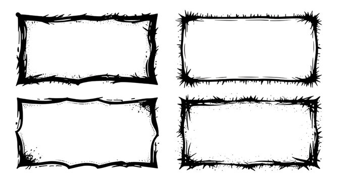 grunge frame set, black rectangle frames, distressed borders, rough edge frames, vintage grunge texture, dirty border design, worn frame elements, abstract grunge shapes, rectangular border set, desig