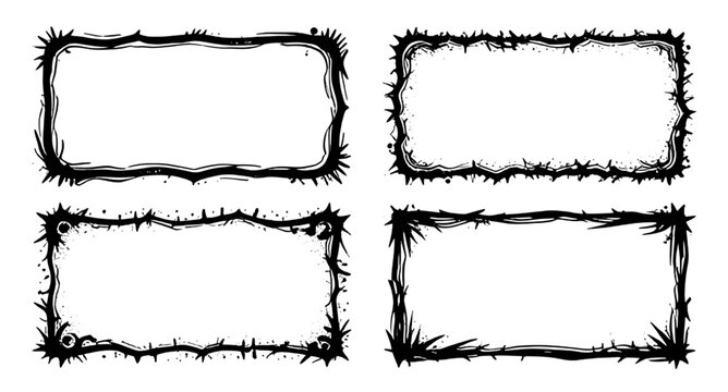 grunge frame set, black rectangle frames, distressed borders, rough edge frames, vintage grunge texture, dirty border design, worn frame elements, abstract grunge shapes, rectangular border set, desig