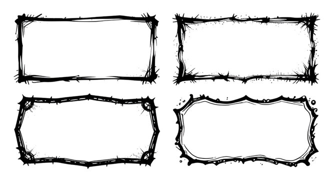 grunge frame set, black rectangle frames, distressed borders, rough edge frames, vintage grunge texture, dirty border design, worn frame elements, abstract grunge shapes, rectangular border set, desig