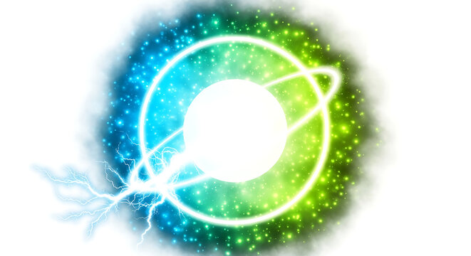Abstract energy sphere with circular ring and electric spark