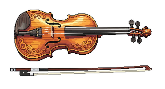 Detailed Illustration of a Classical Violin and Bow.