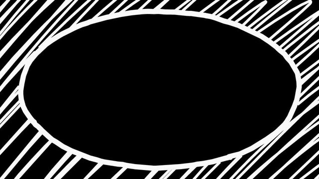 Wiggly hand-drawn diagonal scribble lines pattern oval shape frame on transparent background  