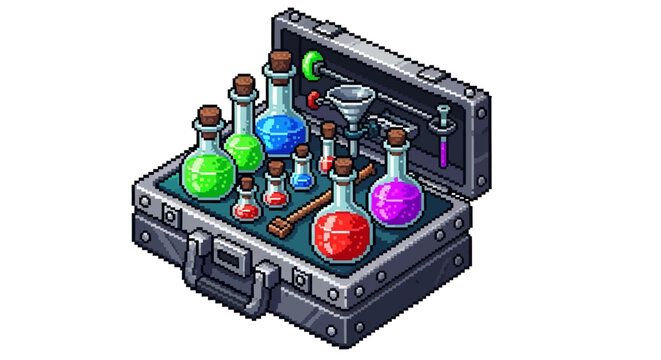 Alchemists Portable Potion Making Kit with Colorful Liquids.