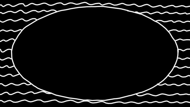 Wiggly hand-drawn wavy lines pattern oval shape frame on transparent background  