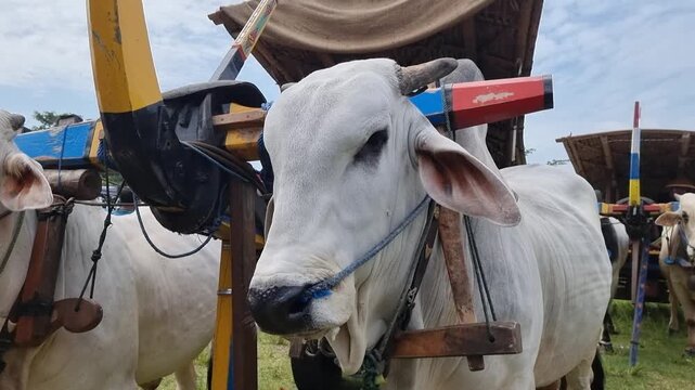 White ox with colorful yoke.