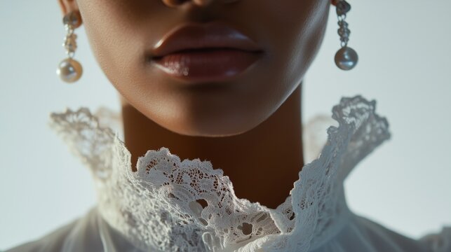 Close fashion shot of a white shirt with an oversized lace collar