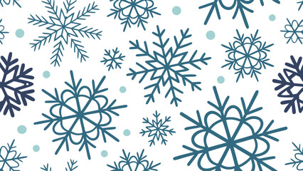Fototapeta premium Seamless winter snowflakes vector pattern blue Christmas holiday design illustration
