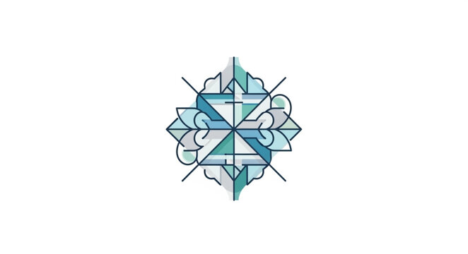 Abstract geometric compass rose design with blue and green accents.
